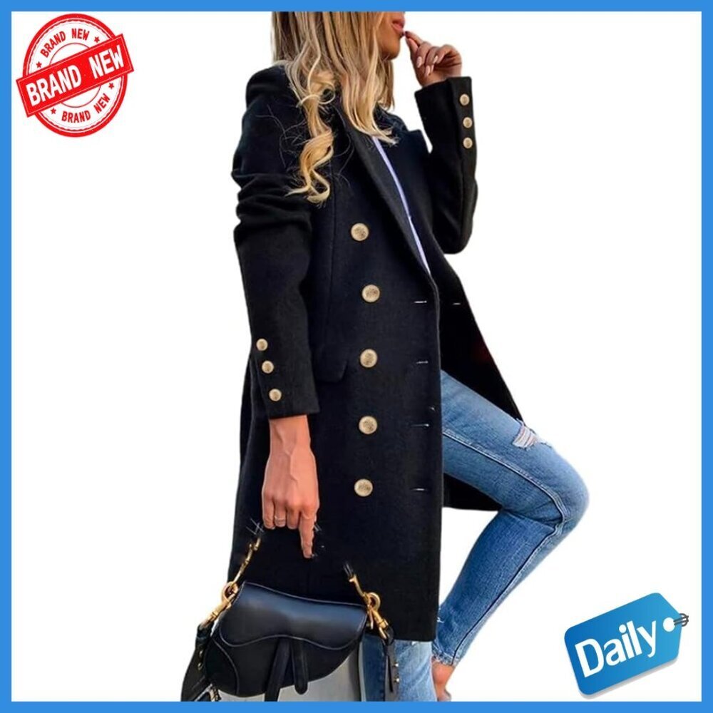 Wool Blend Double Breasted Trench Coat Knee Length Peacoat Fall Winter